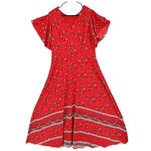 Boho Maxi Dress L Red Floral Flutter Sleeve Darkfairy Whimsical Cottagecore Chic